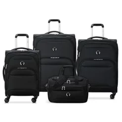 DELSEY Paris Sky Max 2.0 Softside Expandable Luggage With Spinner Wheels, Blue, 4 Piece Set W/Duffel