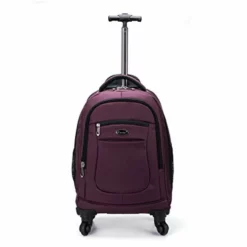 Racini Nylon Waterproof Rolling Backpack, Freewheel Travel Wheeled Backpack, Carry-on Luggage With Anti-Theft Zippers(Purple)