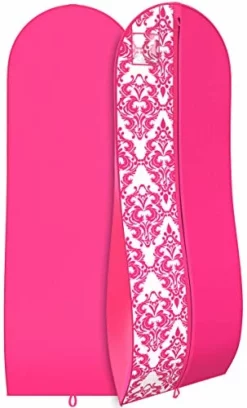 Gusseted Gown Garment Bag For Women’s Prom And Bridal Wedding Dresses - Travel Folding Loop, ID Window-72” X 24” With 10” Tapered Gusset - Fuchsia / White - By Your Bags