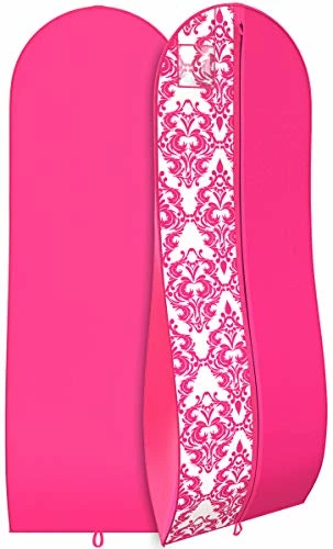 Gusseted Gown Garment Bag For Women’s Prom And Bridal Wedding Dresses - Travel Folding Loop, ID Window-72” X 24” With 10” Tapered Gusset - Fuchsia / White - By Your Bags 1 Gusseted Gown Garment Bag For Women’s Prom And Bridal Wedding Dresses - Travel Folding Loop, ID Window-72” X 24” With 10” Tapered Gusset - Fuchsia / White - By Your Bags