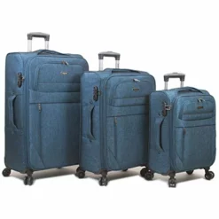 Dejuno Aurora Lightweight Denim 3-Piece Spinner Luggage Set, Navy