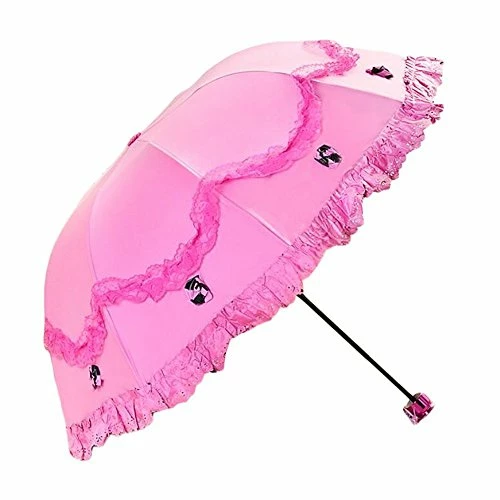 Honeystore Princess Lace Ultraviolet-Proof Triple Folding Umbrella Dome Parasol Fuchsia 1 Honeystore Princess Lace Ultraviolet-Proof Triple Folding Umbrella Dome Parasol Fuchsia