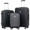 Ceilo ABS Hardside Luggage Sets With USB Interface Laptop Pocket,Lightweight Carry On Suitcase With TSA Lock&360°Spinner Wheels,Black,3-Piece Travel Luggage Set (20/24/28)