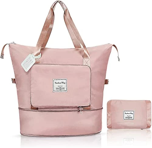 Large Capacity Folding Travel Bag, Travel Duffel Bag With Luggage Tag, Waterproof Lightweight Gym Bag With Wet And Dry Separation Bag, For Travel, Sports, Gym, Pink 1 Large Capacity Folding Travel Bag, Travel Duffel Bag With Luggage Tag, Waterproof Lightweight Gym Bag With Wet And Dry Separation Bag, For Travel, Sports, Gym, Pink