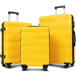 Flieks Luggage Sets TSSA 3 Piece Spinner Suitcase Lightweight 20 24 28 Inch (Yellow)