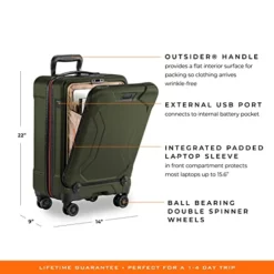 Briggs & Riley Torq Hardside Carry On Luggage With Spinner Wheels 22 Inch. USB Charging Port, TSA-Friendly Locks, Easy Access Hinged Front Pocket, Green -TRAVELPRO Sales 41wPBc56KHL