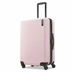 American Tourister Stratum XLT Expandable Hardside Luggage With Spinner Wheels, Pink Blush, Checked-Medium 25-Inch