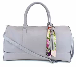 Women's Large PU Leather Weekender Duffel Bag With Satin Interior - Big 22" Carry-On Size - Light Grey