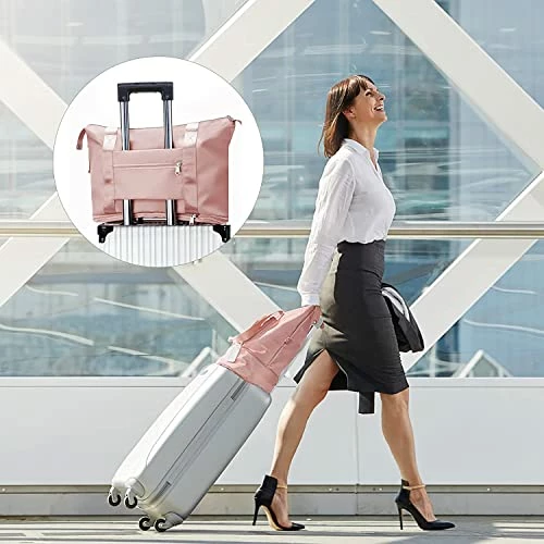 Large Capacity Folding Travel Bag, Travel Duffel Bag With Luggage Tag, Waterproof Lightweight Gym Bag With Wet And Dry Separation Bag, For Travel, Sports, Gym, Pink 4 Large Capacity Folding Travel Bag, Travel Duffel Bag With Luggage Tag, Waterproof Lightweight Gym Bag With Wet And Dry Separation Bag, For Travel, Sports, Gym, Pink - Image 4