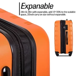 Expandable 3 Piece Luggage Sets Hardside Durable Suitcase With Spinner Wheels TSA Lock, 3 Pcs Carry On Case Travel Home Outdoor School Lightweight Trolley Case ( 20" 24" 28" Orange) -TRAVELPRO Sales 51 P0nQ4WPS