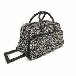 Tribal Paisley Floral Medallion Design Rolling Lightweight Carry On Duffel Bag, Lush Modern