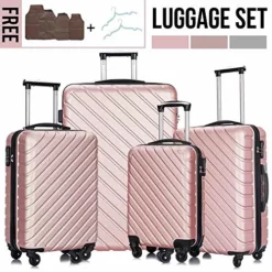 Apelila 4 Piece Luggage Sets,Travel Suitcase Spinner Hardshell Lightweight W/Free Suitcase Cover& Hanger (Rose Gold 4 Piece) -TRAVELPRO Sales 510dHD ZFIL 4cffa4cc 9a62 457a 8acd f3cf0a8b6844