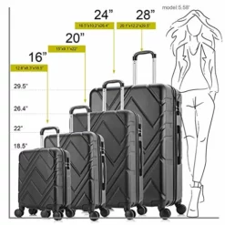 4PC Luggage Sets, ABS Hardshell Luggage Set Lightweight Hard Shell Travel Suitcases W/Spinner Wheels Free Suitcase Cover(18 20 24 28Inch) (Black) -TRAVELPRO Sales 512oCfrwUOL
