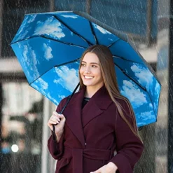 Rain-Mate Compact Travel Umbrella - Pocket Portable Folding Windproof Mini Umbrella - Auto Open And Close Button And 9 Rib Reinforced Canopy (Blue Sky) -TRAVELPRO Sales 513fnEkzKiL