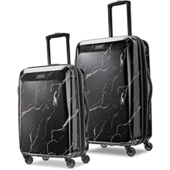 American Tourister Moonlight Hardside Expandable Luggage With Spinner Wheels, Black Marble, 2-Piece Set (21/24)