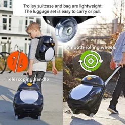 Kiddietotes Kids Carry-on Upright Luggage Suitcase And Backpack Set - Smooth Rolling Wheels - Penguin -TRAVELPRO Sales 5145bM6ueBL