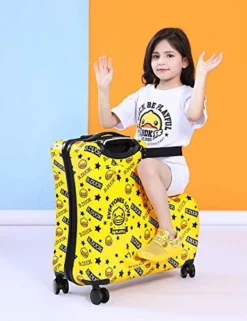 AO WEI LA OW Cute Unisex Kids Ride On Suitcase Travel Trolley Case Spinner Carry On Luggage With Wheels Suggest Fits To Kids Aged 3-6 Years Old(Yellow/01, 20 Inch) -TRAVELPRO Sales 515Wnj5JgCL