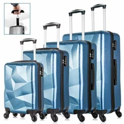 Semper Hardside Blue Luggage Sets With 4- Spinner Wheels, 4-Piece Lightweight Carry- On Suitcase Sets In 18" 20" 24" 28" FREE Luggage Scale