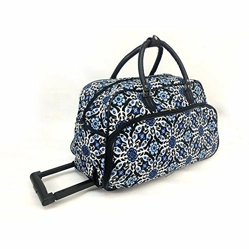 Exotic Wild Floral Medallion Motif Rolling Lightweight Carry On Duffel Bag, Modern Graphic Tribal 1 Exotic Wild Floral Medallion Motif Rolling Lightweight Carry On Duffel Bag, Modern Graphic Tribal