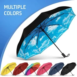 Rain-Mate Compact Travel Umbrella - Pocket Portable Folding Windproof Mini Umbrella - Auto Open And Close Button And 9 Rib Reinforced Canopy (Blue Sky) -TRAVELPRO Sales 516To03jGsS