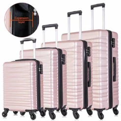 Apelila 4 Piece TSA Hardshell Luggage Sets,Expandable Travel Suitcase,Carry On Luggage With Spinner Wheels Free Cover&Hanger Inside (Rose Gold) -TRAVELPRO Sales 5176uCMZhlL