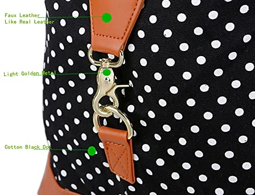 BAOSHA HB-14 Canvas Travel Tote Duffel Bag Carry On Weekender Overnight Bag Oversized For Women And Ladies (Black Dot) 5 BAOSHA HB-14 Canvas Travel Tote Duffel Bag Carry On Weekender Overnight Bag Oversized For Women And Ladies (Black Dot) - Image 5