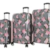 Betsey Johnson Designer Luggage Collection - Expandable 3 Piece Hardside Lightweight Spinner Suitcase Set - Travel Set Includes 20-Inch Carry On, 26 Inch And 30-Inch Checked Suitcase (Stripe Roses)