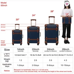 NZBZ Vintage Luggage Sets With Spinner Wheels Carry On Suitcase Tsa Lock Luggage 3 Pieces (Navy Blue, 14inch & 20inch & 28inch) -TRAVELPRO Sales 518LTAO4pVS