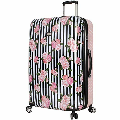 Betsey Johnson 4 Piece Designer Luggage - Expandable (ABS+PC) Hardside Lightweight Spinner Suitcases - Set Includes 15 Inch Underseat Bag, 20 Inch Carry On, 26 & 30 Inch Checked Bags (Stripe Roses) 9 Betsey Johnson 4 Piece Designer Luggage - Expandable (ABS+PC) Hardside Lightweight Spinner Suitcases - Set Includes 15 Inch Underseat Bag, 20 Inch Carry On, 26 & 30 Inch Checked Bags (Stripe Roses) - Image 9