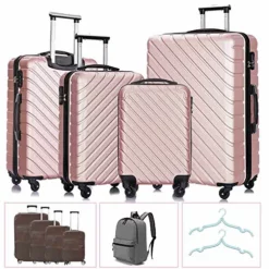 Apelila 4 Piece Luggage Sets,Travel Suitcase Spinner Hardshell Lightweight W/Free Suitcase Cover& Hanger (Rose Gold 4 Piece) -TRAVELPRO Sales 51CR1Js r0L