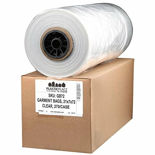 Plasticplace .65 Mil Clear Garment Bags, 21" x 7" x 72", 250 Count 1 Plasticplace .65 Mil Clear Garment Bags, 21" x 7" x 72", 250 Count
