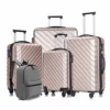 Apelila 5 Piece Luggage Sets,Travel Suitcase Spinner Hardshell Lightweight W/Free Suitcase Cover& Hanger (4PC Champagne Gold With Bag)