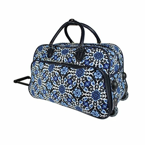 Exotic Wild Floral Medallion Motif Rolling Lightweight Carry On Duffel Bag, Modern Graphic Tribal 3 Exotic Wild Floral Medallion Motif Rolling Lightweight Carry On Duffel Bag, Modern Graphic Tribal - Image 3
