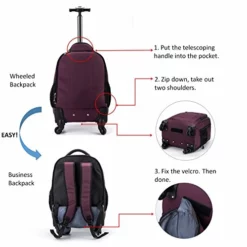 Racini Nylon Waterproof Rolling Backpack, Freewheel Travel Wheeled Backpack, Carry-on Luggage With Anti-Theft Zippers(Purple) -TRAVELPRO Sales 51FVnTVrW6L