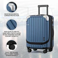 LEVEL8 Carry-On Luggage, Hardside Suitcase, 20” Lightweight ABS+PC Hardshell Spinner Trolley For Luggage With Built-In TSA Lock, 8 Spinner Wheels, Blue, 20-Inch Carry-On -TRAVELPRO Sales 51KKVP3Z HL