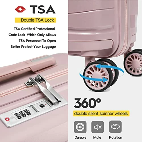 Melalenia Luggage Carry On Suitcase, PP Material Suitcase With Spinner Wheels,TSA Luggage Locks 22x14x9 Airline Approved (Nude Pink) 5 Melalenia Luggage Carry On Suitcase, PP Material Suitcase With Spinner Wheels,TSA Luggage Locks 22x14x9 Airline Approved (Nude Pink) - Image 5