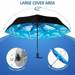 Rain-Mate Compact Travel Umbrella - Pocket Portable Folding Windproof Mini Umbrella - Auto Open And Close Button And 9 Rib Reinforced Canopy (Blue Sky) -TRAVELPRO Sales 51MNuOSPQfL
