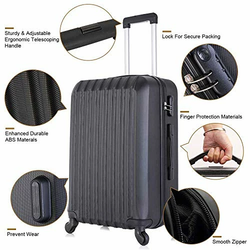 4 Piece Luggage Sets With Spinner Wheels Travel Suitcase Hard-shell Lightweight 16" 20" 24" 28" (4 PCS LM Black) 6 4 Piece Luggage Sets With Spinner Wheels Travel Suitcase Hard-shell Lightweight 16" 20" 24" 28" (4 PCS LM Black) - Image 6