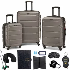 Samsonite Omni Hardside Nested Luggage Spinner Set, Silver W/ 10pc Accessory Kit