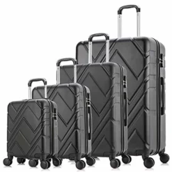 4PC Luggage Sets, ABS Hardshell Luggage Set Lightweight Hard Shell Travel Suitcases W/Spinner Wheels Free Suitcase Cover(18 20 24 28Inch) (Black)