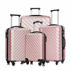 4 Piece Luggage Sets,Travel Suitcase Spinner Hardshell Lightweight W/Free Suitcase Cover& Hanger (Rose Gold, 18 20 24 28 Inch)