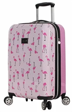 Betsey Johnson Designer 20 Inch Carry On - Expandable (ABS + PC) Hardside Luggage - Lightweight Durable Suitcase With 8-Rolling Spinner Wheels For Women (20in, Flamingo Strut)