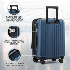 LEVEL8 Carry-On Luggage, Hardside Suitcase, 20” Lightweight ABS+PC Hardshell Spinner Trolley For Luggage With Built-In TSA Lock, 8 Spinner Wheels, Blue, 20-Inch Carry-On -TRAVELPRO Sales 51Qm QiTiXL