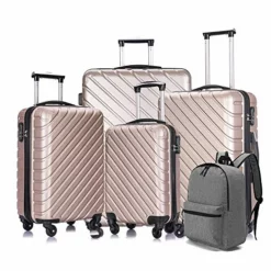 Hardshell Luggage 5 Piece ABS Luggages Sets With Spinner Wheels Travel Bag Suitcases Sets Free Backpack 18-28 Inch (Champagne Gold)
