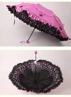 Honeystore Princess Lace Ultraviolet-Proof Triple Folding Umbrella Dome Parasol Fuchsia 12 Honeystore Princess Lace Ultraviolet-Proof Triple Folding Umbrella Dome Parasol Fuchsia -TRAVELPRO Sales 51RdaENmhQL