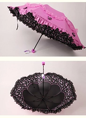 Honeystore Princess Lace Ultraviolet-Proof Triple Folding Umbrella Dome Parasol Fuchsia 6 Honeystore Princess Lace Ultraviolet-Proof Triple Folding Umbrella Dome Parasol Fuchsia - Image 6