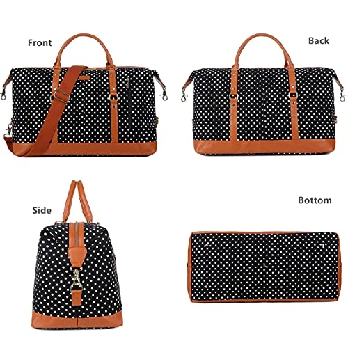 BAOSHA HB-14 Canvas Travel Tote Duffel Bag Carry On Weekender Overnight Bag Oversized For Women And Ladies (Black Dot) 7 BAOSHA HB-14 Canvas Travel Tote Duffel Bag Carry On Weekender Overnight Bag Oversized For Women And Ladies (Black Dot) - Image 7