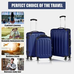 Goplus 3Pcs Luggage Set, Hardside Travel Rolling Suitcase, 20/24/28 Rolling Luggage Upright, Hardshell Spinner Luggage Set With Telescoping Handle, Coded Lock Travel Trolley Case (Dark Blue) -TRAVELPRO Sales 51S3iy9ggmL