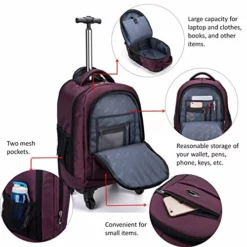 Racini Nylon Waterproof Rolling Backpack, Freewheel Travel Wheeled Backpack, Carry-on Luggage With Anti-Theft Zippers(Purple) -TRAVELPRO Sales 51T9bvN1oiL