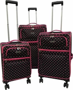 Karriage-Mate 3 Pieces Luggage Set, Extremely Lightweight! Spinner Wheels, Expandable (Pink Dot)